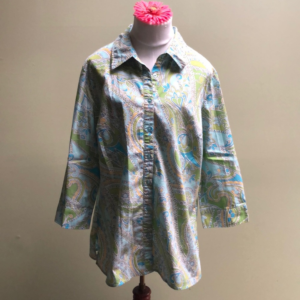 Denim & Company 3/4 sleeve print blouse.